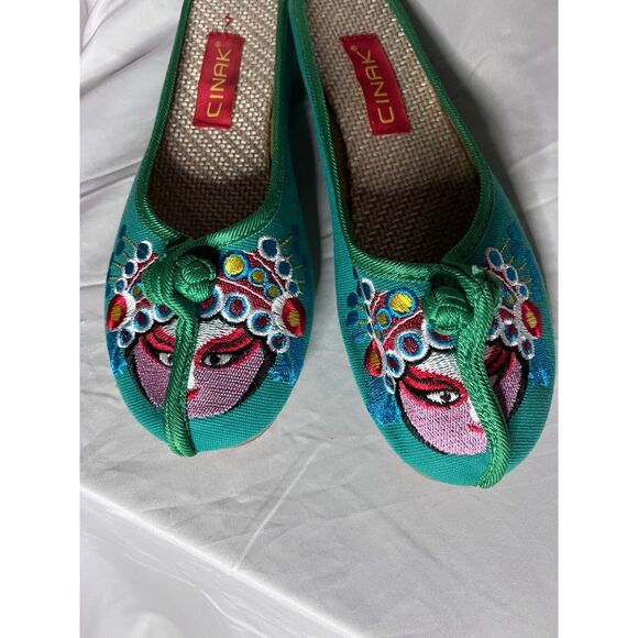 CINAK Women's Embroidered Flats Slippers Backless Slip-on Loafers Size 43 / 10 - Picture 2 of 8